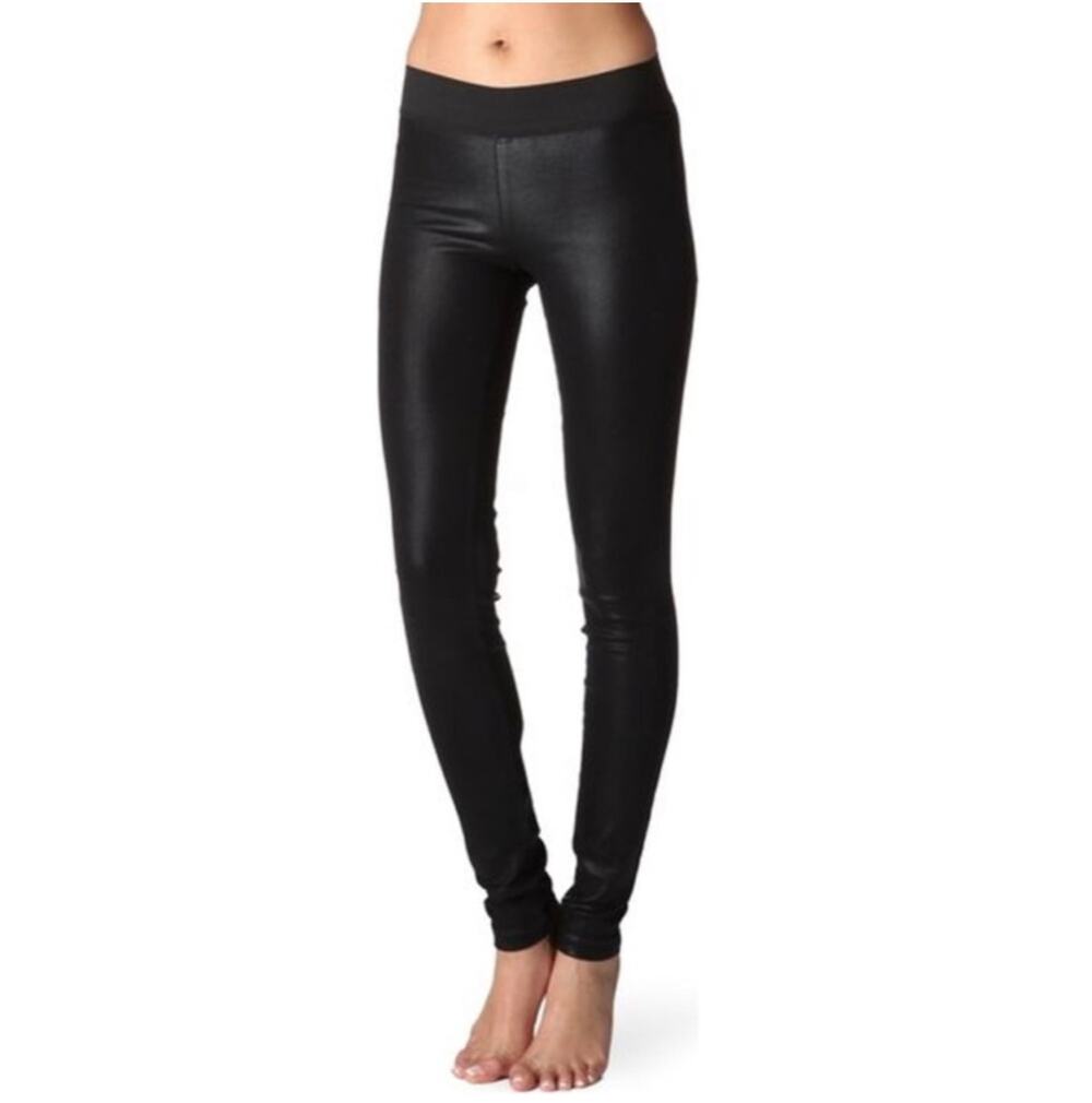 GOLDSIGN Zebra Coated Jeans High Rise Faux Leather Leggings, Black